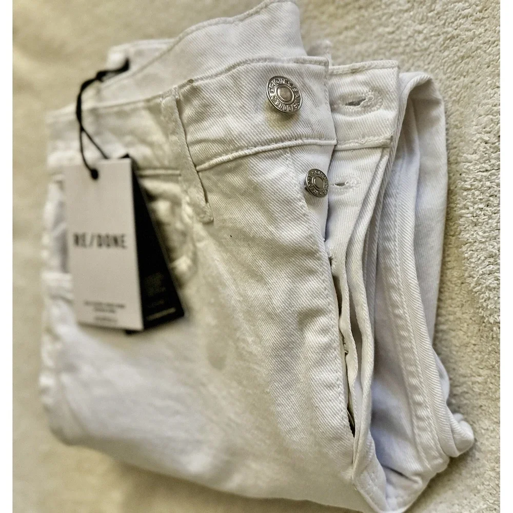 RE/DONE Women's Ultra‎ High Rise Stove Pipe Jeans White Sz 26 Raw Hem - Picture 7 of 14
